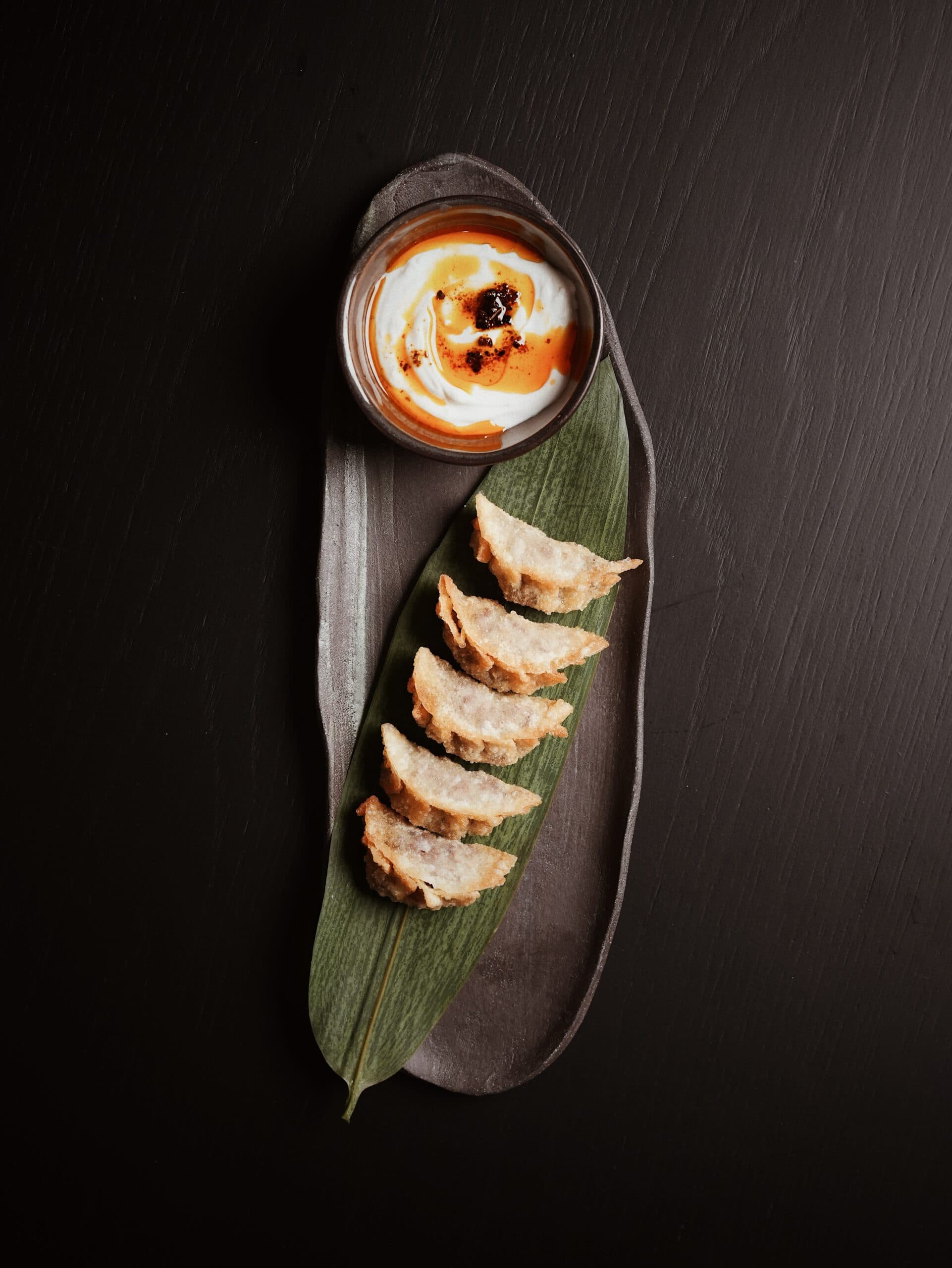 Gyoza with chili-oil yogurt