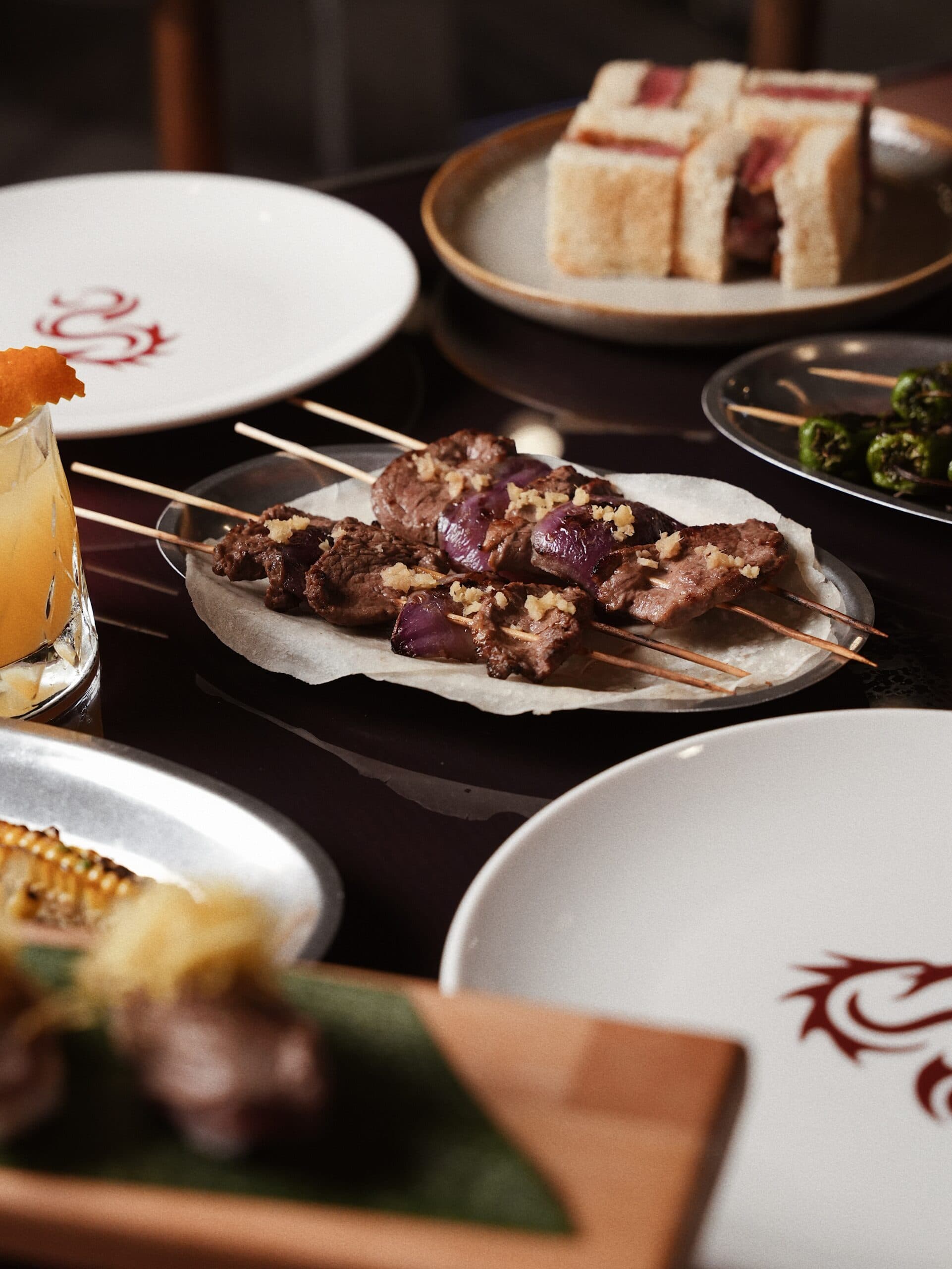 Robata table, meat skewers
